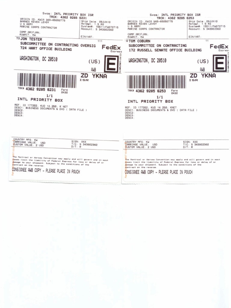 FedEx Shipment Details for Contractors | PDF | Fed Ex | Violence