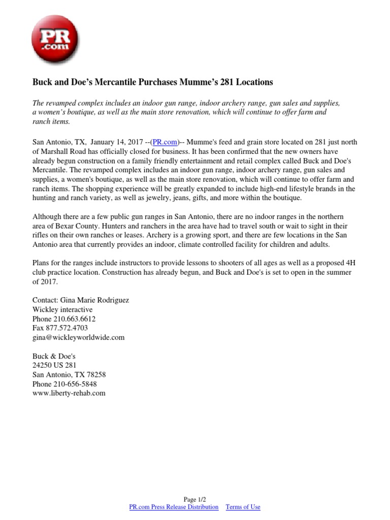 Buck and Doe's Mercantile Purchases Mumme's 281 Locations PDF