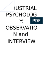 Industrial Psycholog Y: Observatio N and Interview