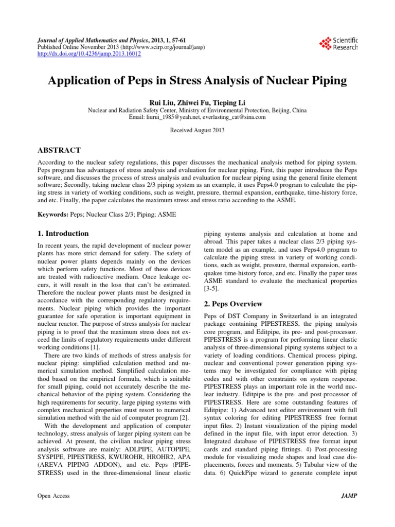 Peps Application in Nuclear Piping Stress Analysis | PDF | Stress ...