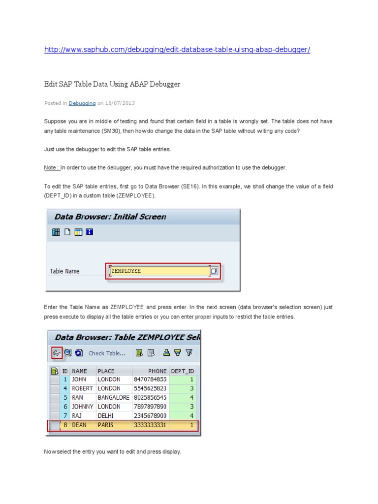 Edit SAP Tables Using ABAP Debugger | PDF | Subroutine | Information ...