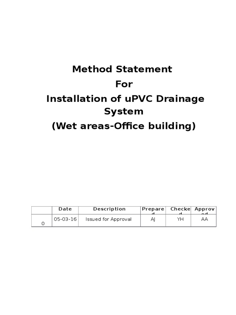 Method Statement Installation of UPVC Drainage FINAL PDF Pipe