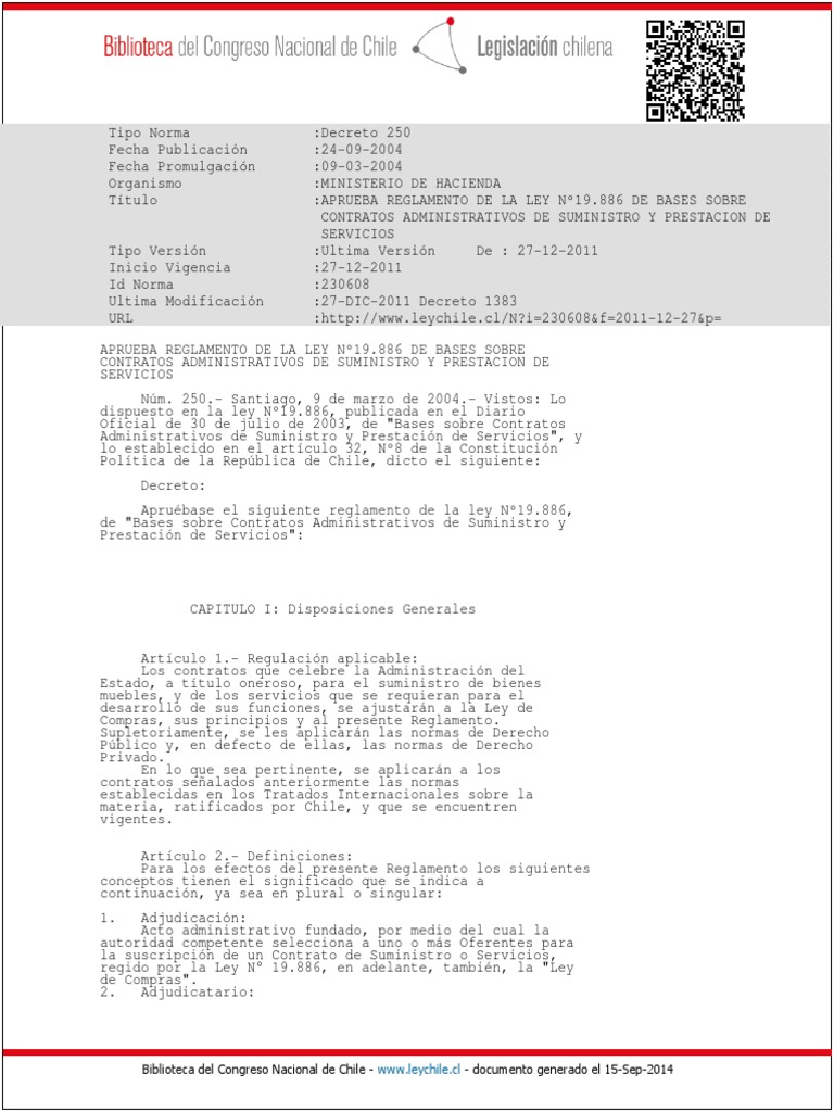 Reglamento Ley de Compras N°19.886 | PDF | Regulación | Oferta (economía)
