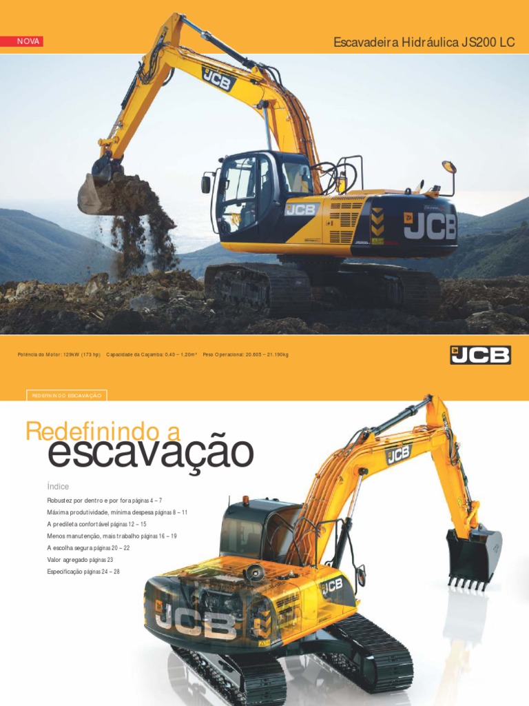 Escavadeira Hidráulica JCB JS200 PDF | PDF | Motores | Óleo de motor