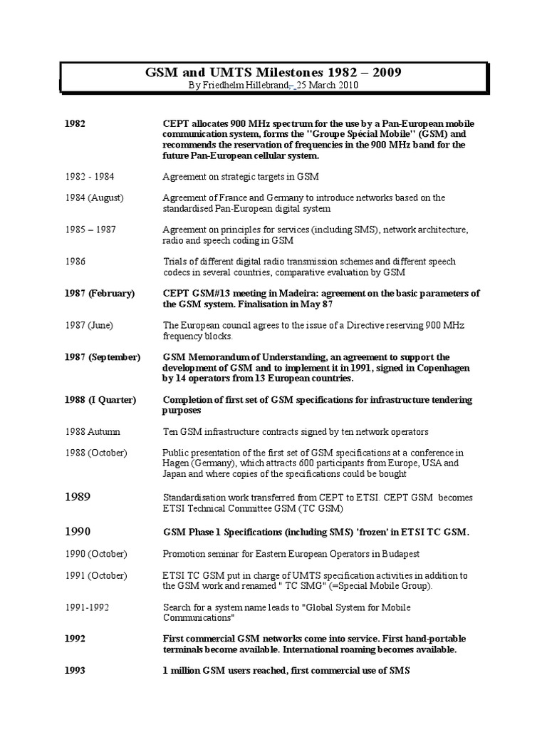 GSM and UMTS Development Timeline 1982-2009 | PDF | Gsm | 3 Gpp