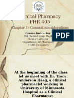 Clinical Pharmacy PHR 405: Chapter 1: General Considerations