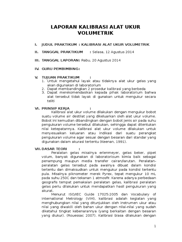 Laporan Kalibrasi Alat Ukur Volumetrik Beneran