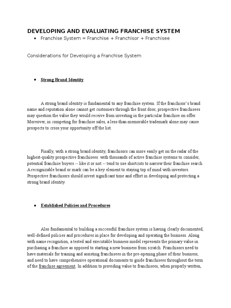 Evaluating Franchise System Development | PDF | Franchising ...