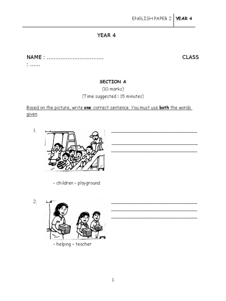 Year 4 English Exam Paper 2 | PDF | Games & Activities | Foreign ...
