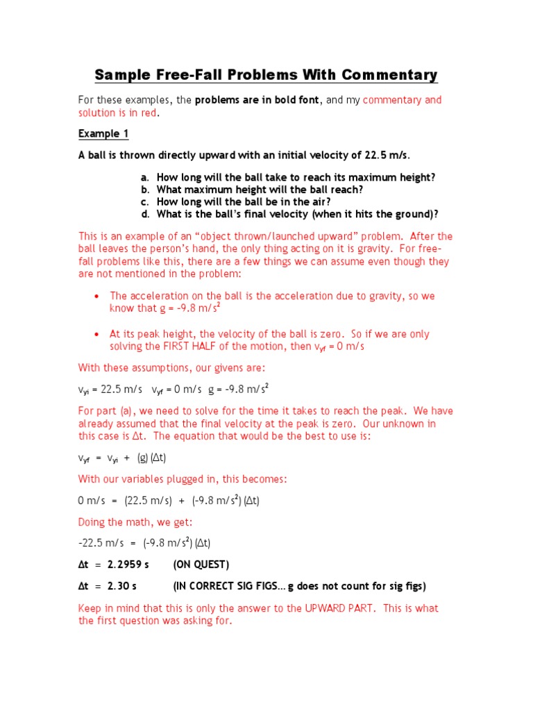 Free Fall Examples | PDF | Gravity | Acceleration
