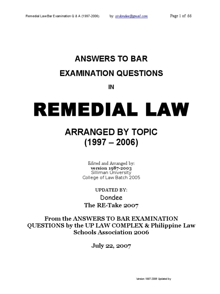 19972006 Bar Questions and Answers Remedial Law PDF