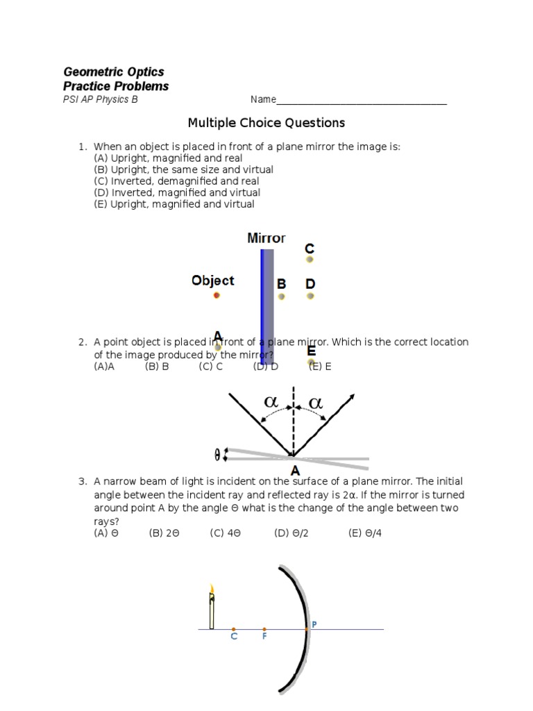 Geometric Optics Practice Problems Multiple Choice Questions