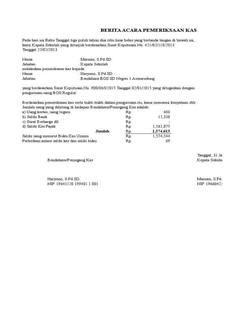 Format Bos-k7c Berita Acara Pemeriksaan Kas
