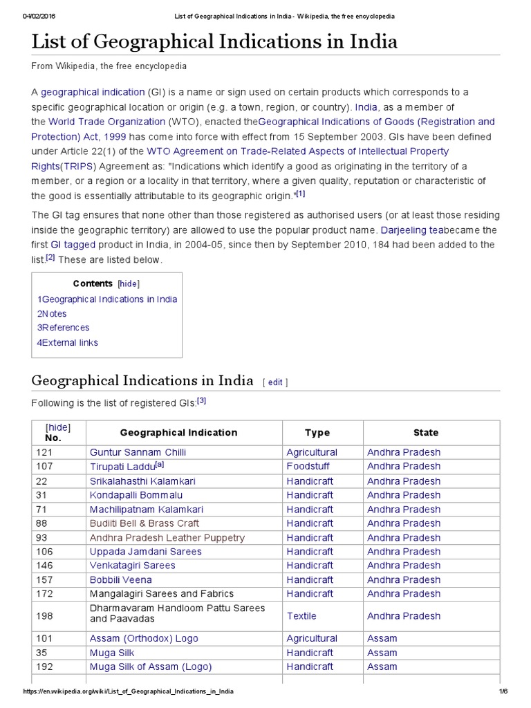 List of Geographical Indications in India Wikipedia, The Free Encyclopedia PDF Textiles