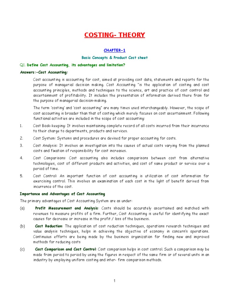 Costing Theory Chapter Basics | PDF | Cost Accounting | Cost Of Goods Sold