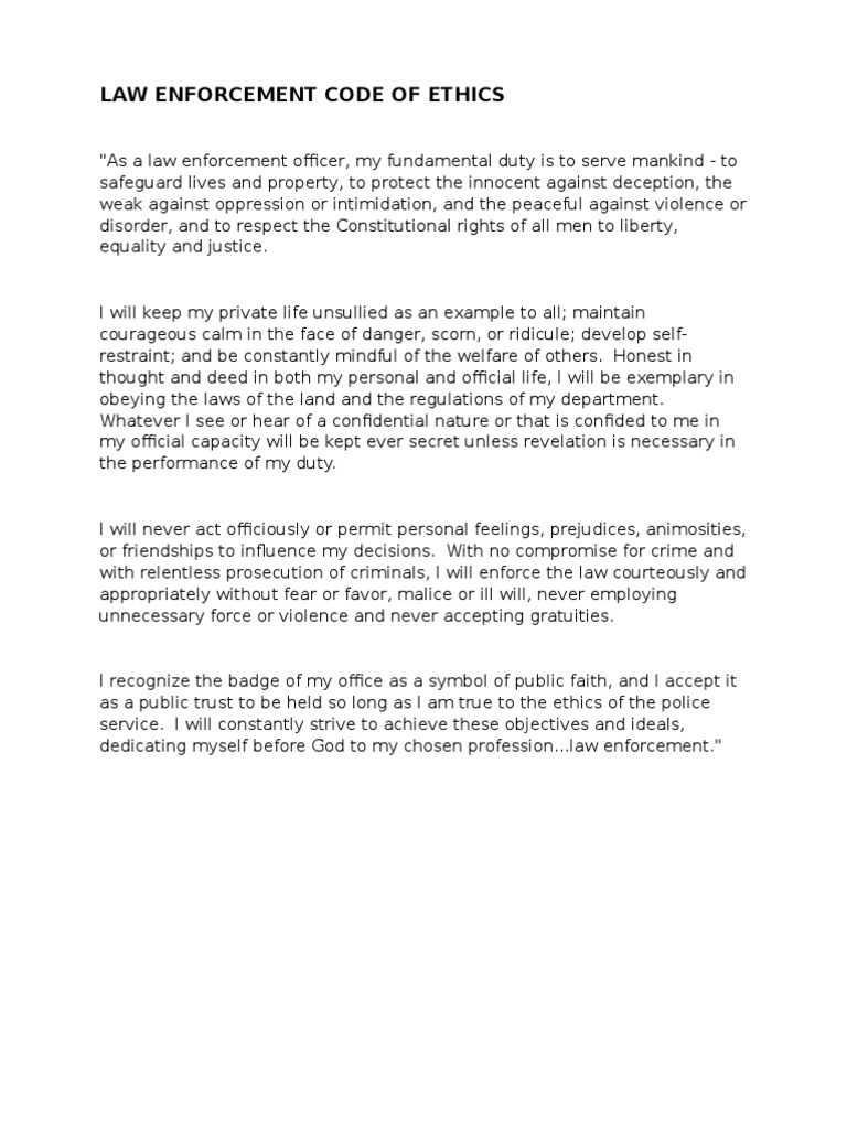 Law Enforcement Code of Ethics PDF