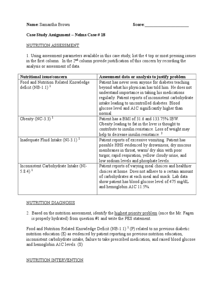 MNT Case Study 2 PDF Nutrition Diet & Nutrition