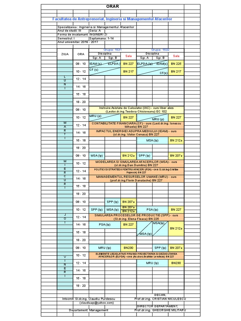 Orar Faima An3 Sem1 An Univ 2016 2017