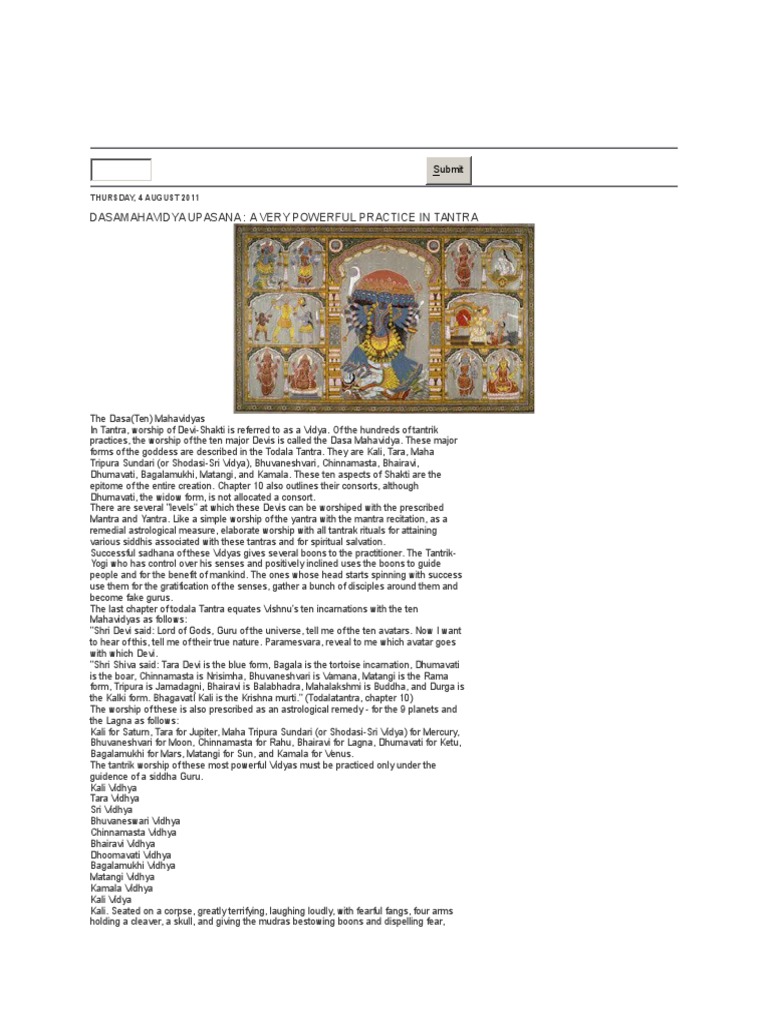 Powers of Dasa Mahavidyas in Tantra | PDF | Kali | Deities