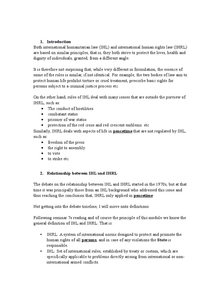 IHL and IHRL: Intersections and Distinctions | PDF | International ...