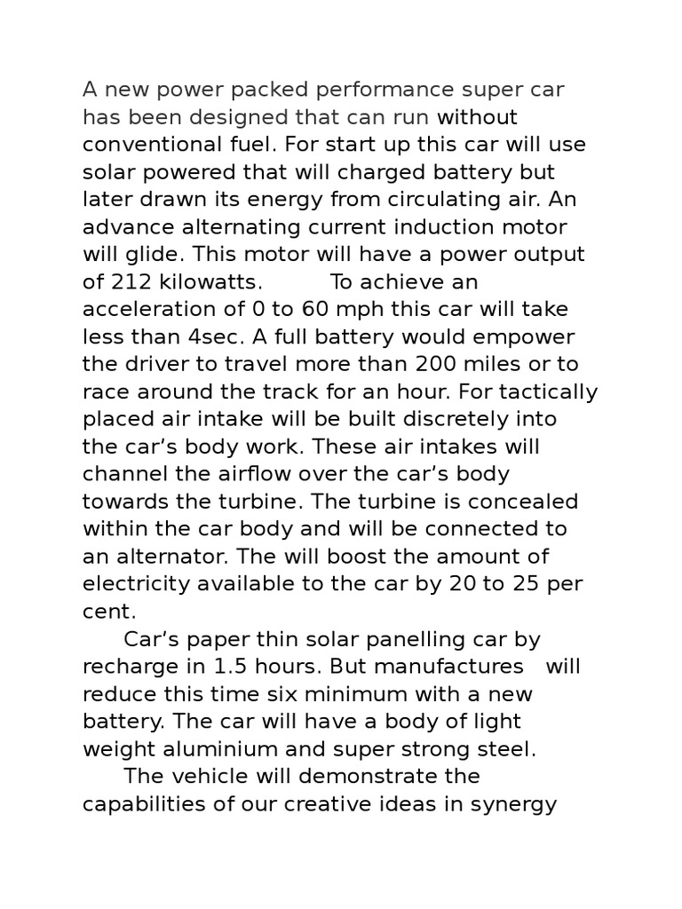 Innovative Solar-Powered Super Car | PDF