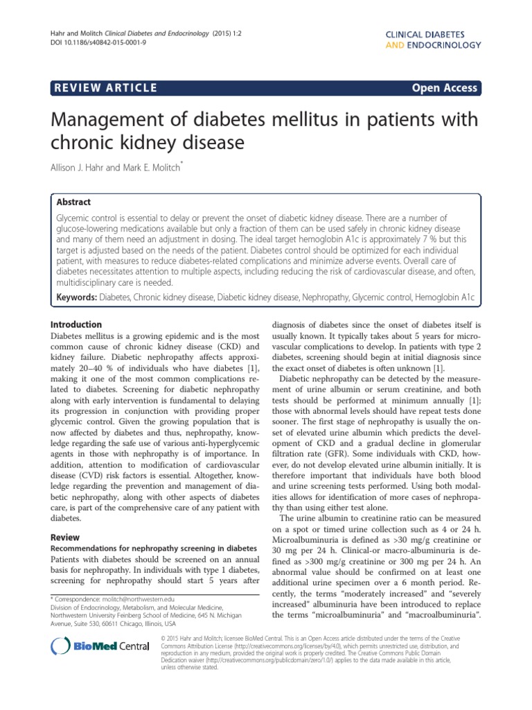 Management of Diabetes Mellitus in Patients With Chronic Kidney Disease ...