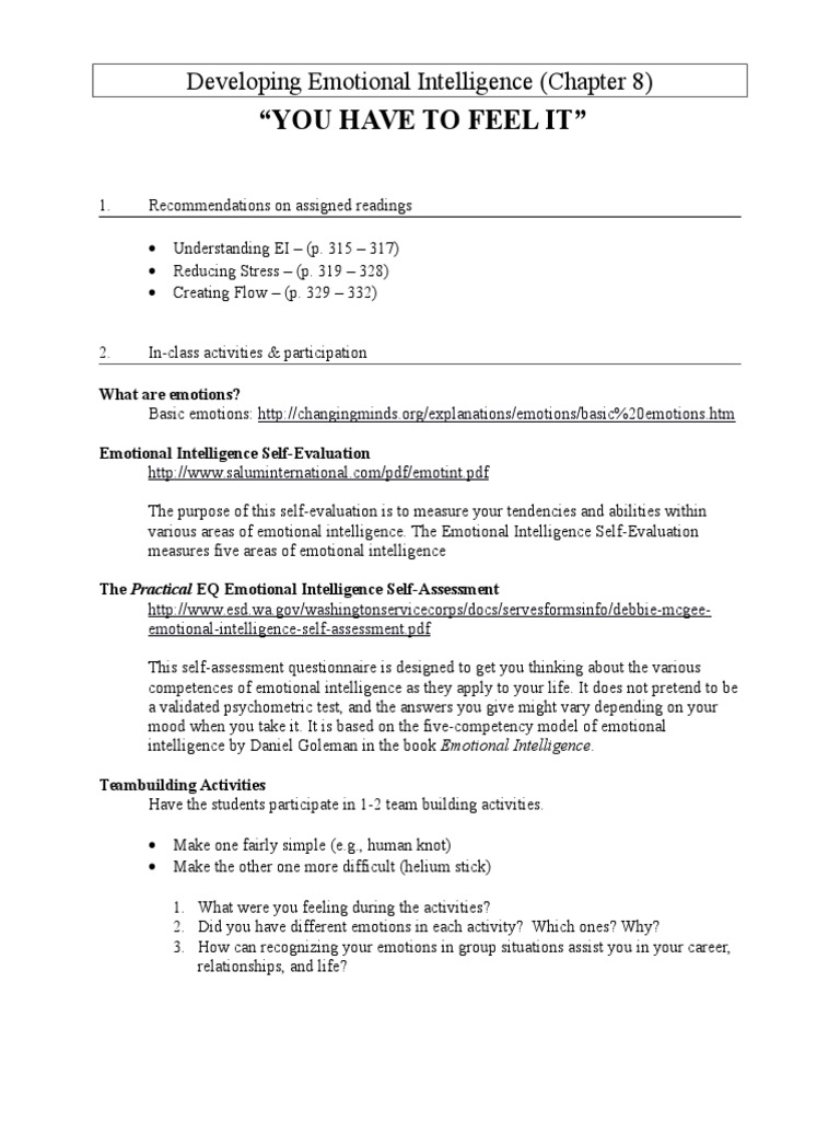 Emotional Intelligence Activities Guide | PDF | Emotional Intelligence ...