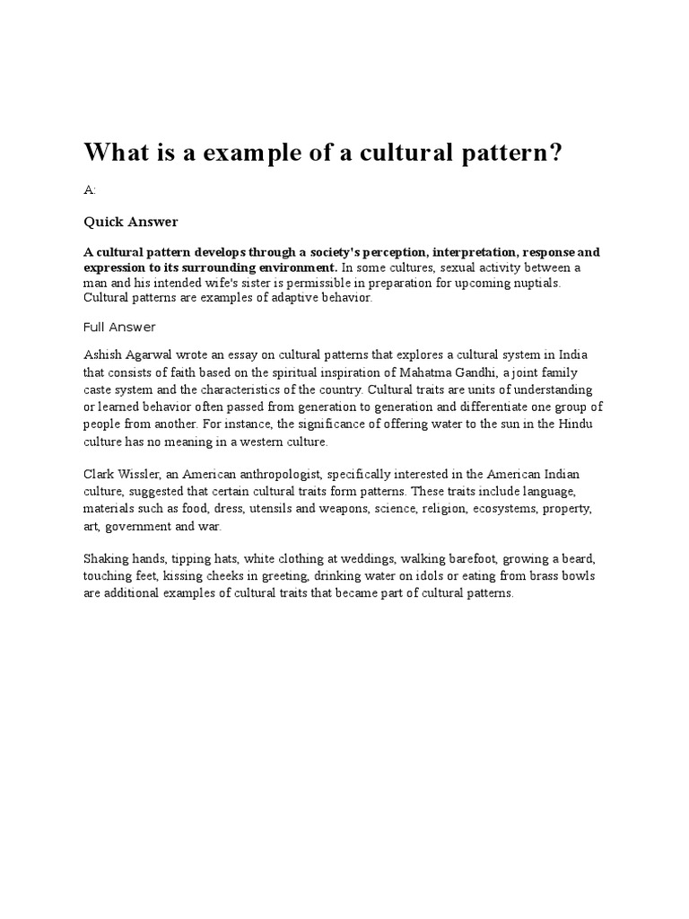 What Is A Example of A Cultural Pattern PDF