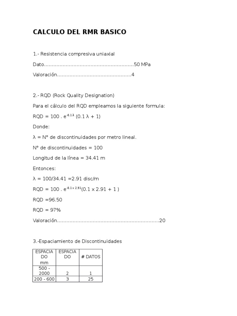 Calculo Del RMR Basico | PDF