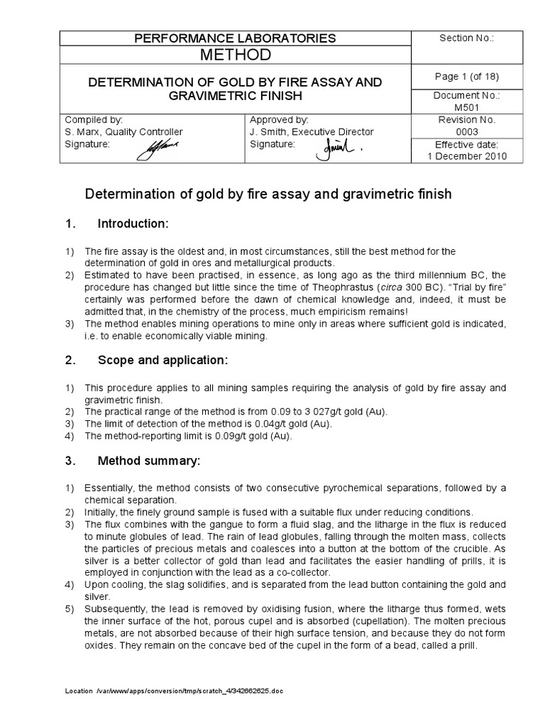 Gold Analysis via Fire Assay Method | PDF | Metallurgical Assay ...