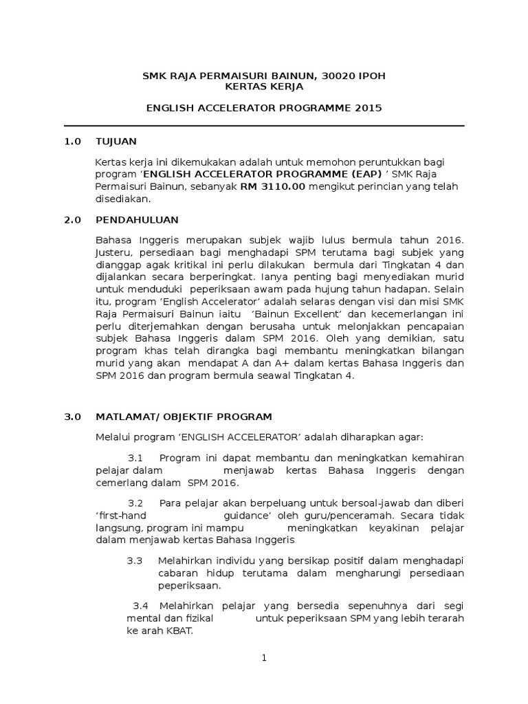 Kertas Kerja In English