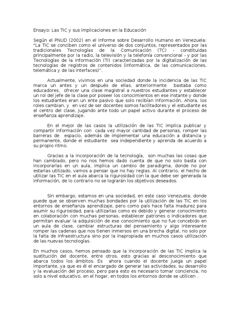Ensayo las tic en la educación Tecnología de información