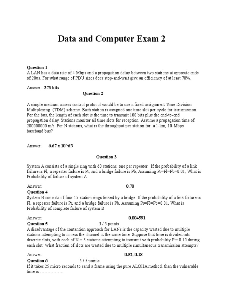 Data and Computer Communication Exam LL | PDF | Network Architecture ...