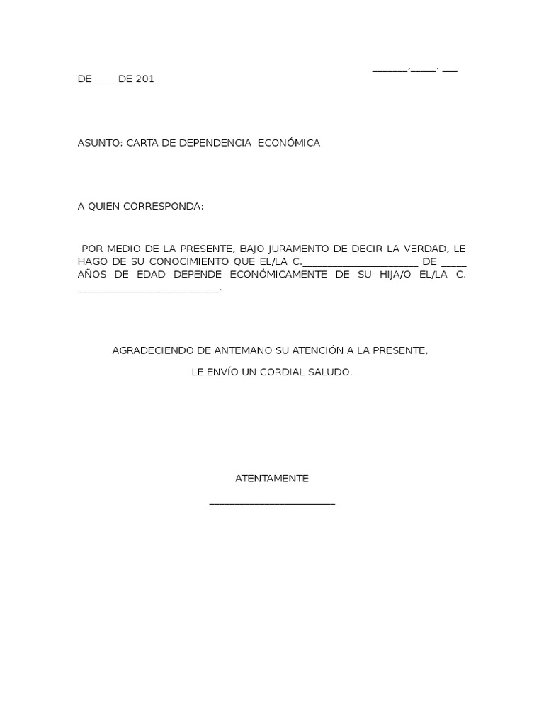 Introducir 47+ imagen modelo carta de dependencia económica para visa