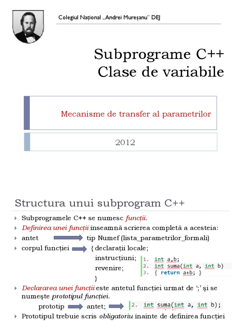 Recapitulare Subprograme C++ | PDF