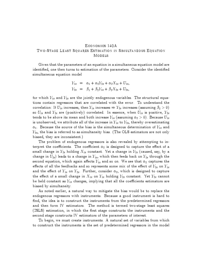 Two-Stage Least Squares Overview | PDF | Instrumental Variable ...