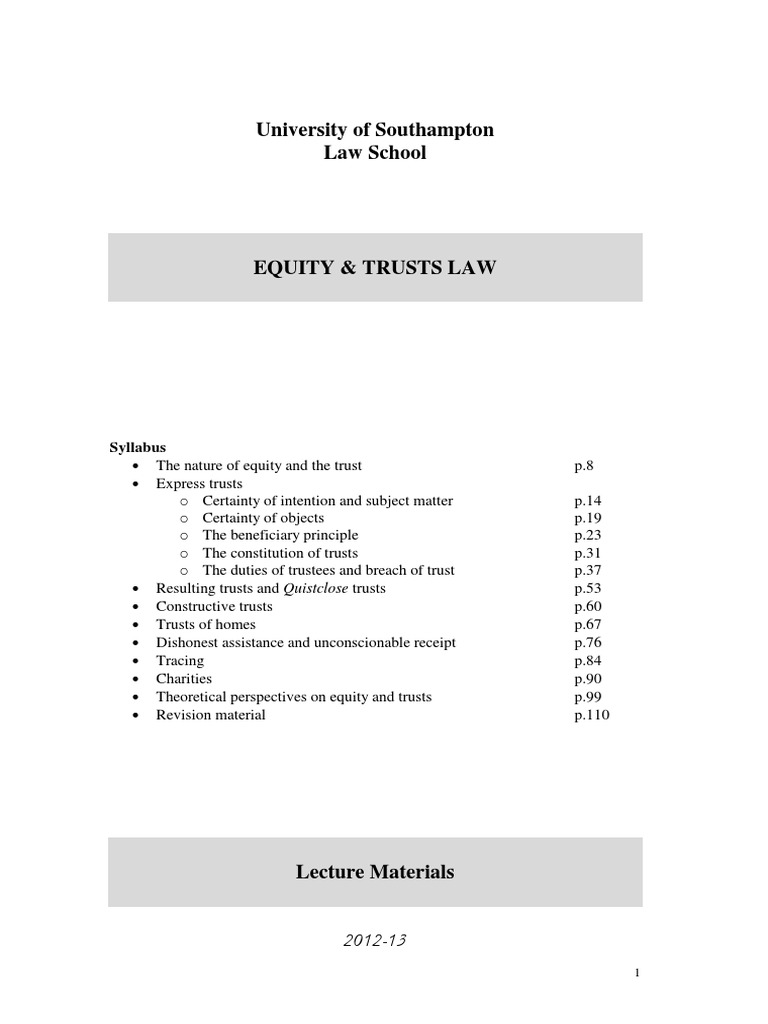 Equity and Trusts Law Syllabus | PDF | Trust Law | English Trust Law