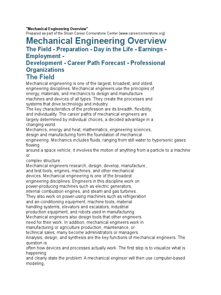 Mechanical Engineering Overview | PDF | Machines | Mechanical Engineering