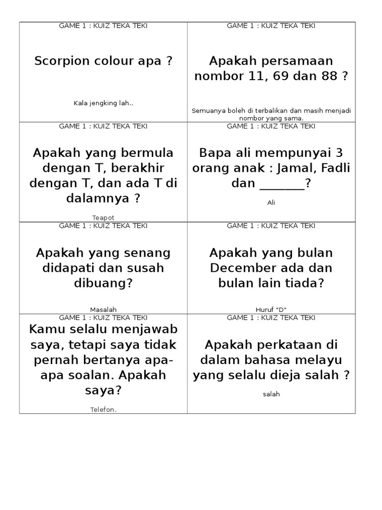 Jawapan Game Teka Teki 2 - Contoh Pustaka