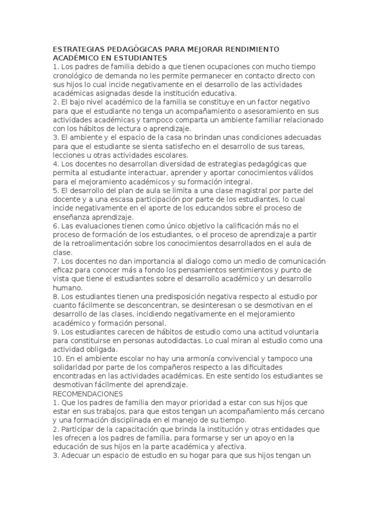 Estrategias para Mejorar el Rendimiento Académico | PDF | Aprendizaje ...