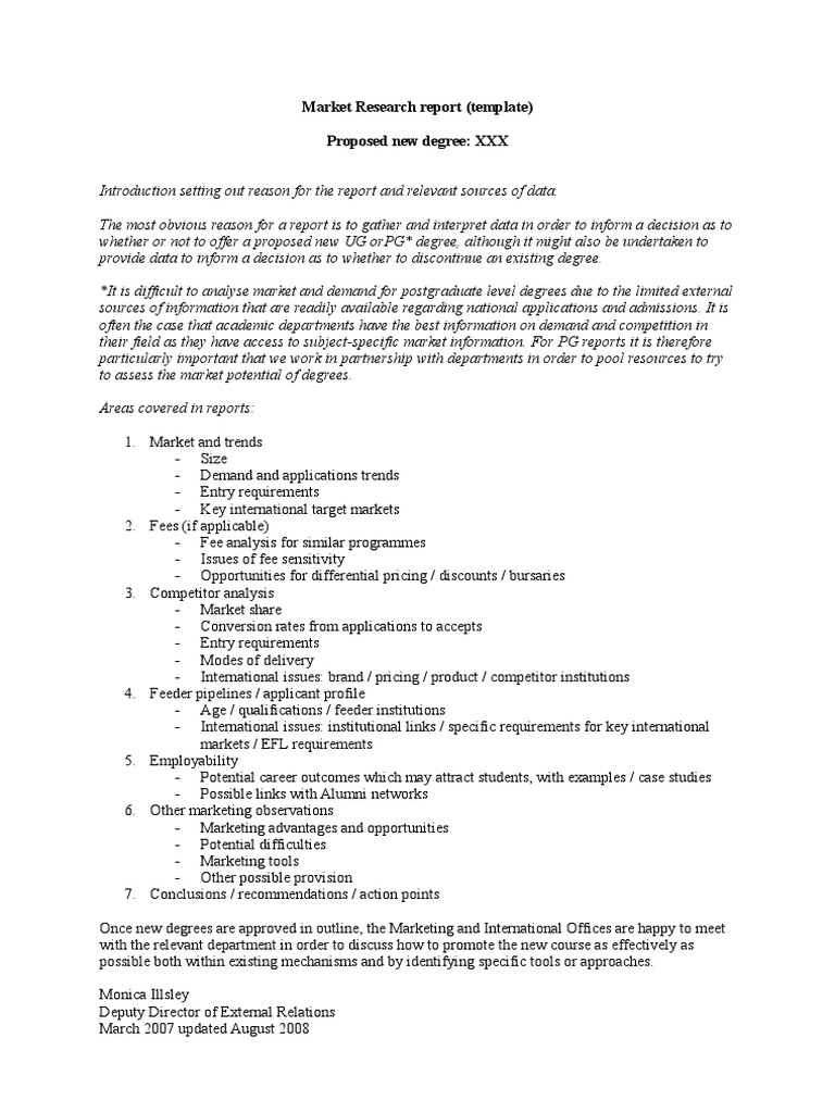 Market Research Template  PDF Regarding Market Research Report Template