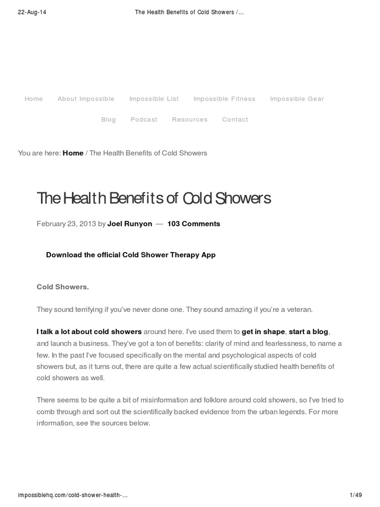 The Health Benefits of Cold Showers IMPOSSIBLE PDF Hypothermia