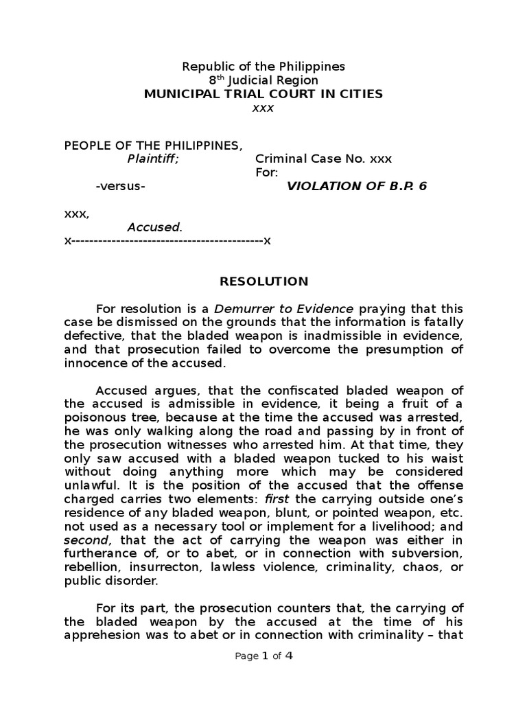 Demurrer to Evidence in Criminal Case | PDF | Arrest | Search Warrant