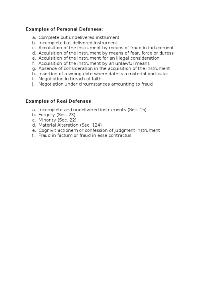 Personal and Real Defenses Explained | PDF