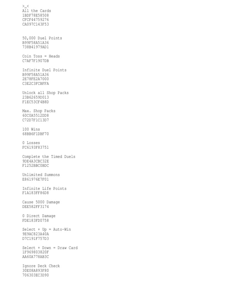 Yu-Gi-Oh! Cheat Codes Guide | PDF | Computers