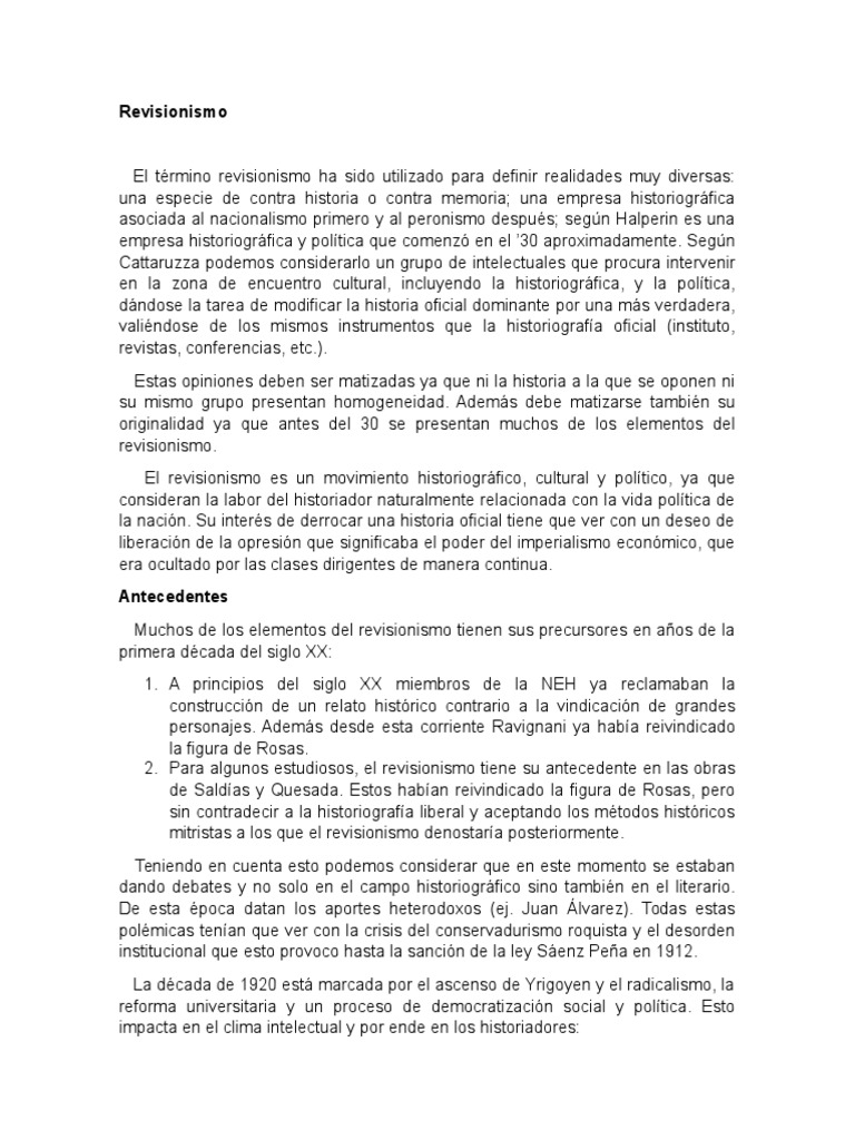 Resumen Revisionismo Argentina | PDF | Historiografía | Nacionalismo