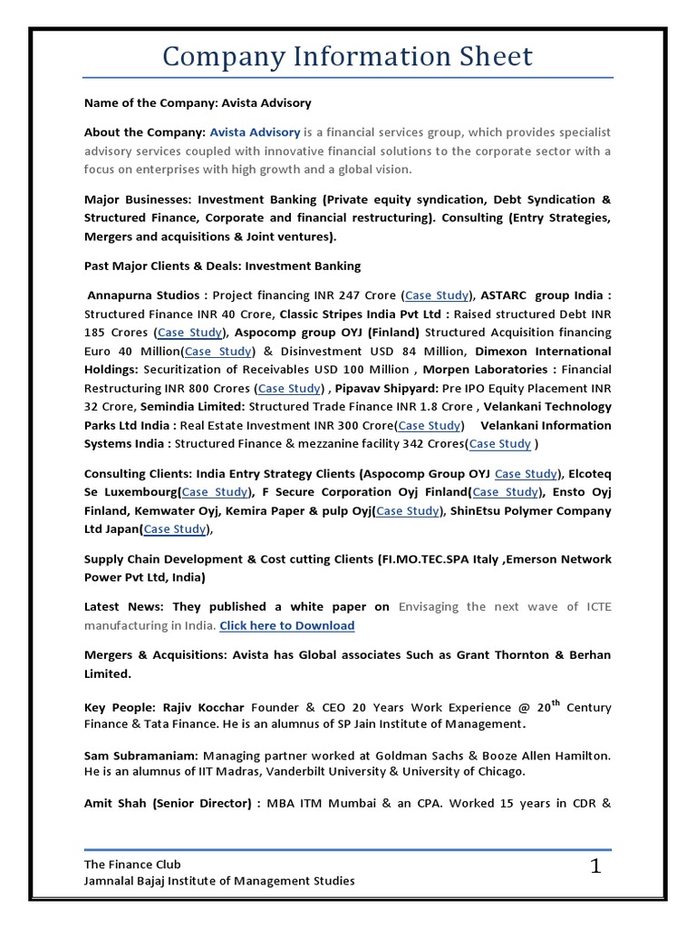 Avista PDF Investment Banking Investing