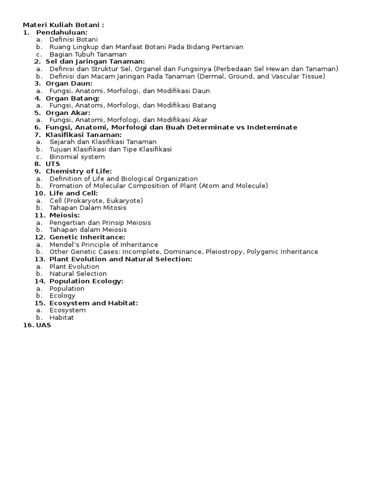 Materi Kuliah Botani Lengkap | PDF | Sains & Matematika