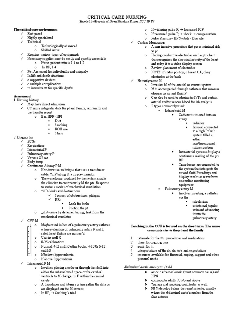 Critical Care Nursing | PDF | Burn | Angiology
