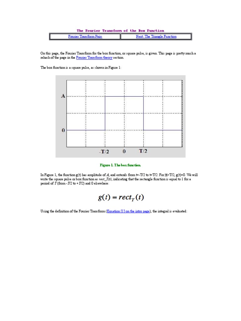 The Fourier Transform of The Box Function | PDF | Fourier Transform ...